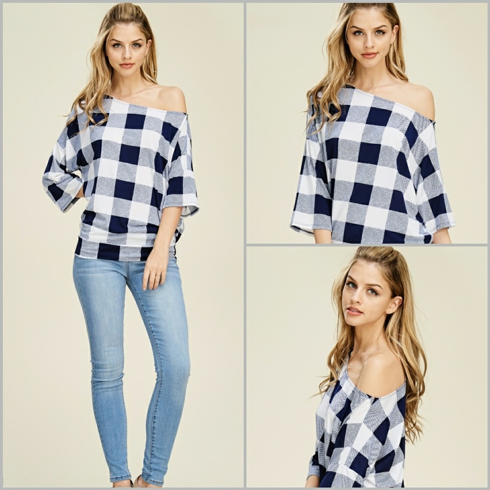 Off the Shoulder Plaid Top